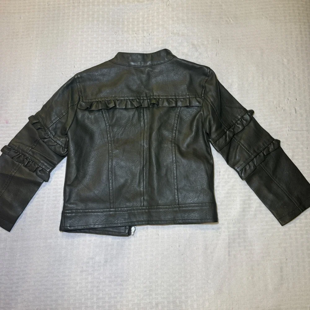 Urban Republic Girls Olive Green Faux Leather Ruffle Moto Jacket 4T 5906